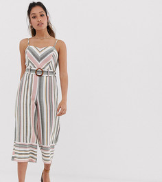 Комбинезон в полоску из ткани под лен Miss Selfridge Petite-Мульти