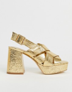 Босоножки на каблуке с отделкой цвета розового золота Head Over Heels-Золотой
