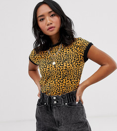 Укороченная футболка с леопардовым принтом и окантовкой Brave Soul Petite-Мульти