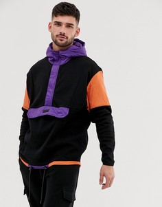 Худи черного цвета в стиле колор блок с карманом спереди Bershka-Черный