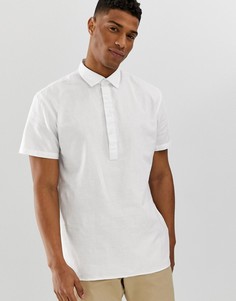 Льняная рубашка с короткими рукавами Selected Homme-Белый