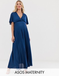 Плиссированное платье макси с кейпом ASOS DESIGN Maternity-Темно-синий