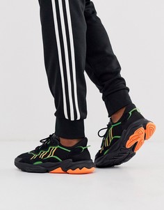 Черные кроссовки с неоновыми полосками adidas Originals Ozweego-Черный
