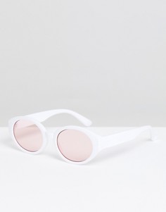 Белые овальные солнцезащитные очки с розовыми стеклами ASOS DESIGN-Белый