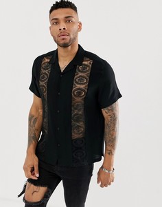 Черная oversize-рубашка с отложным воротником и кружевными вставками ASOS DESIGN-Черный