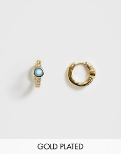Позолоченные серьги-кольца с бирюзовыми камнями Orelia-Золотой
