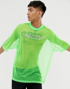 Oversize-футболка из сетчатого материала неоновой расцветки с узором из камней с горячей фиксацией ASOS DESIGN-Зеленый