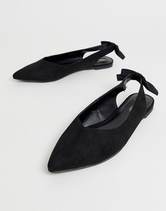Черные туфли на плоской подошве с ремешком через пятку Miss Selfridge-Черный