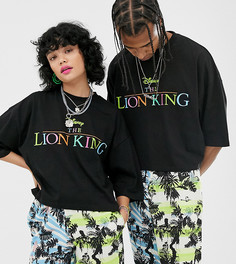 Укороченная oversize-футболка в стиле унисекс с радужным логотипом Disney The Lion King x ASOS DESIGN-Черный