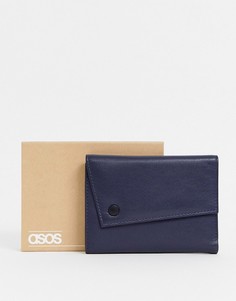 Темно-синий кожаный асимметричный бумажник ASOS DESIGN
