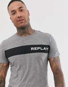 Серая футболка с логотипом на груди Replay-Серый