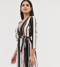 Свободное платье в полоску с запахом и рукавами клеш Outrageous Fortune Tall-Мульти