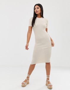 Трикотажное платье-футболка миди ASOS DESIGN-Светло-бежевый