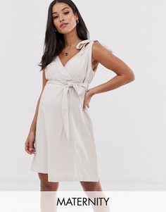 Платье миди на бретельках с запахом Mamalicious-Бежевый Mama.Licious