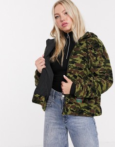 Флисовый топ с капюшоном и камуфляжным принтом Lazy Oaf-Серый
