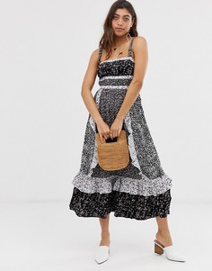 Платье макси в стиле пэтчворк с цветочным принтом Free People Yesica-Черный