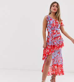 Чайное платье миди с цветочным принтом Dark Pink-Мульти