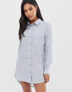 Голубая ночная рубашка бойфренда с вышивкой ришелье Hunkemoller-Синий