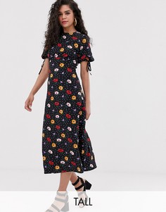 Чайное платье миди с цветочным принтом Fashion Union Tall-Черный