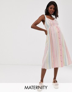 Льняное платье миди в полоску New Look Maternity-Белый