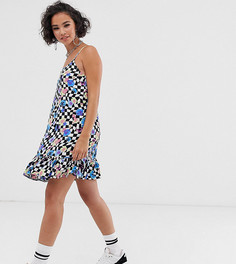 Платье мини на бретелях с шахматным узором и цветочным принтом COLLUSION-Мульти