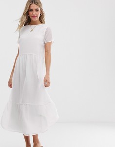 Свободное фактурное платье макси Pieces-Белый