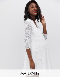 Белое кружевное платье с рукавами длиной 3/4 Flounce London Maternity-Белый