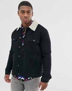 Черная джинсовая куртка на подкладке из искусственного меха ASOS DESIGN-Черный