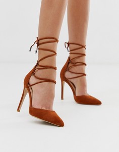 Туфли на каблуке с завязкой на щиколотке Public Desire-Светло-коричневый