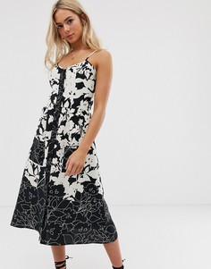Монохромное платье миди с цветочным принтом Heartbreak-Черный