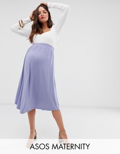 Короткая расклешенная юбка миди ASOS DESIGN Maternity-Синий