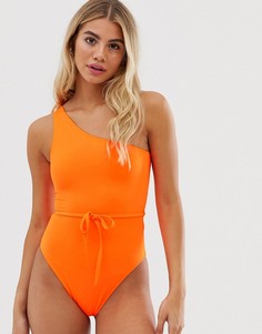 Неоново-оранжевый асимметричный слитный купальник Miss Selfridge-Оранжевый цвет