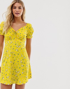 Платье мини с пышными рукавами и цветочным принтом Influence-Желтый