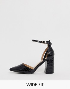 Черные туфли на блочном каблуке с эффектом крокодиловой кожи RAID Wide Fit-Черный