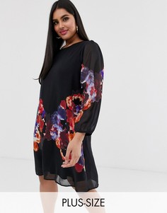 Свободное платье-туника с акварельным цветочным принтом Yumi Plus-Черный