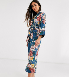 Эксклюзивные темно-бирюзовые пижамные штаны укороченного кроя с цветочным принтом Lindex Mira-Синий