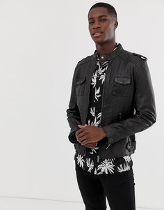 Куртка из натуральной кожи с четырьмя карманами Bolongaro Trevor-Черный
