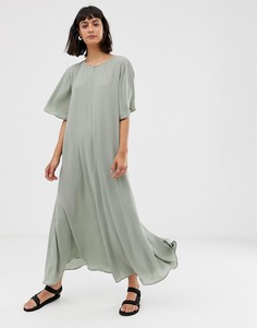 Oversize-платье макси с расклешенными рукавами Weekday-Зеленый