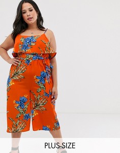 Комбинезон с ярким цветочным принтом Influence Plus-Оранжевый