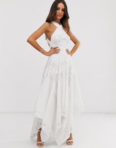 Платье макси с вышивкой и вырезами ASOS EDITION-Бежевый