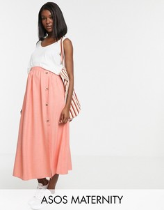 Льняная юбка макси на пуговицах ASOS DESIGN Maternity-Оранжевый