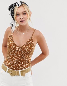 Боди с v-образным вырезом и ярким леопардовым принтом Gilli-Желтый