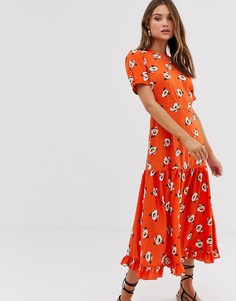 Чайное платье макси с цветочным принтом River Island-Красный