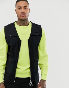 Черный трикотажный жилет в стиле милитари с карманами ASOS DESIGN