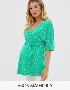 Топ для кормления с запахом, цветочным принтом и поясом ASOS DESIGN Maternity-Мульти
