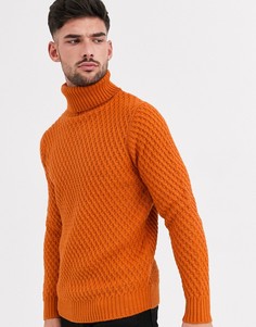 Оранжевый джемпер крупной вязки с высоким воротником Burton Menswear