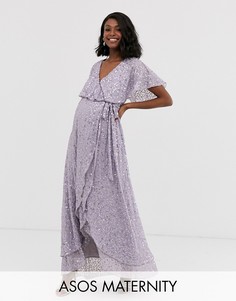 Платье макси с отделкой пайетками и кейпом ASOS DESIGN Maternity-Мульти