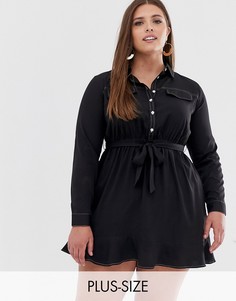 Платье миди в стиле милитари с контрастной строчкой AX Paris Plus-Черный