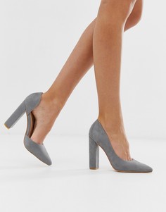 Серые замшевые туфли на блочном каблуке Public Desire - Prinny-Серый