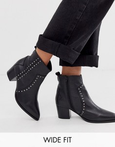 Черные кожаные ботинки в стиле вестерн для широкой стопы с заклепками Dune-Черный
